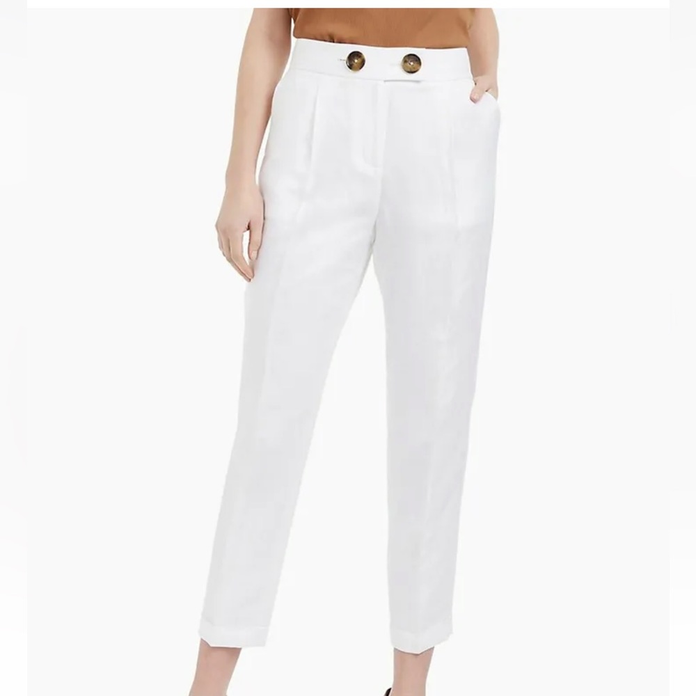 Calvin Klein Womens Button Linen Blend Pants Cuffed Cropped Ankle White Size 12P
